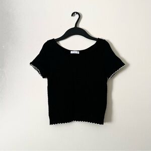 Sandro Black Short Sleeve Tee with White Trim